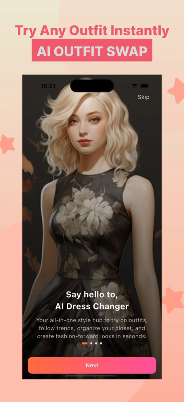 AI Outfit Swap app screenshot — clothes changer result